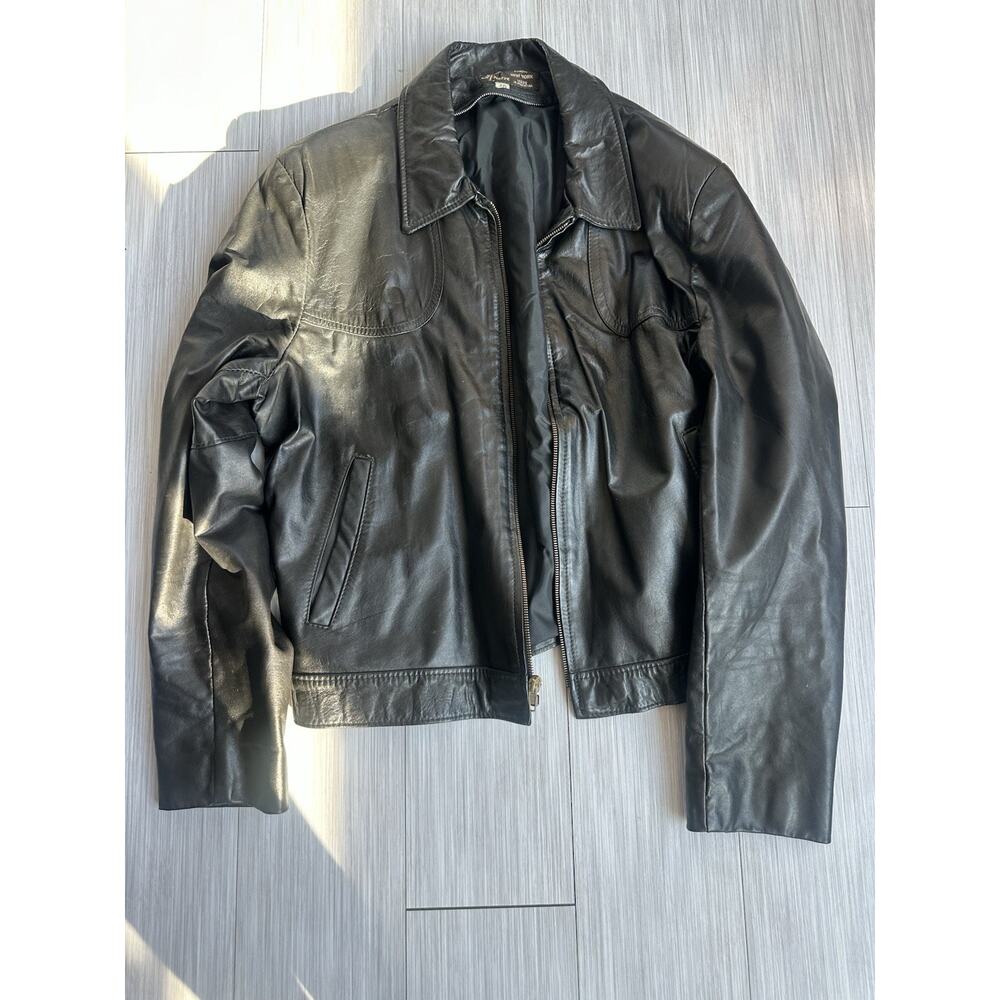 Pierre Black Leather Zip Buckle Jacket Men's L 40